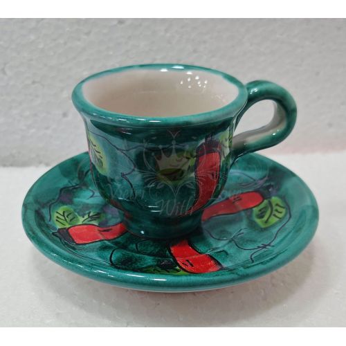Coffee cup with saucer. Chili Line. Vietri ceramic. Hand-painted.