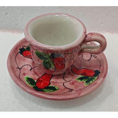 Kaffeetasse mit Untertasse. Chili-Linie. Vietri-Keramik. Handbemalt.