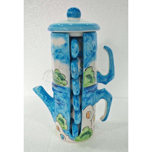 Coffee cup holder moka pot. Naples line. Vietri ceramic. Hand-painted.