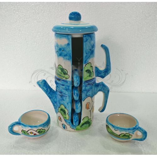 Coffee cup holder moka pot. Naples line. Vietri ceramic. Hand-painted.