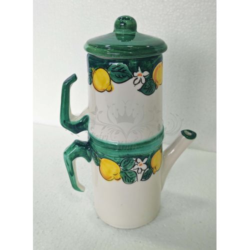 Coffee cup holder moka pot. Lemons and flowers line. Vietri ceramic. Hand-painted.