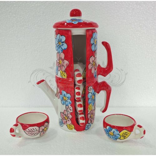 Coffee cup holder moka pot. Lemons and flowers line....