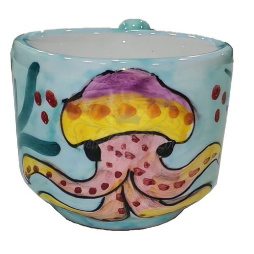 Coffee cup with saucer. Marine theme line. Vietri ceramic. Hand painted.