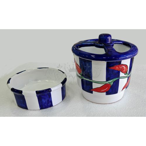 Cutlery drainer. Stripes & chili theme line. Vietri ceramic. Hand painted.
