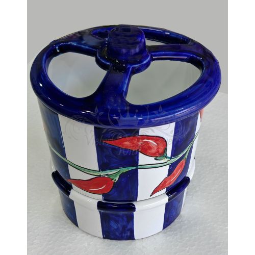 Cutlery drainer. Stripes & chili theme line. Vietri ceramic. Hand painted.