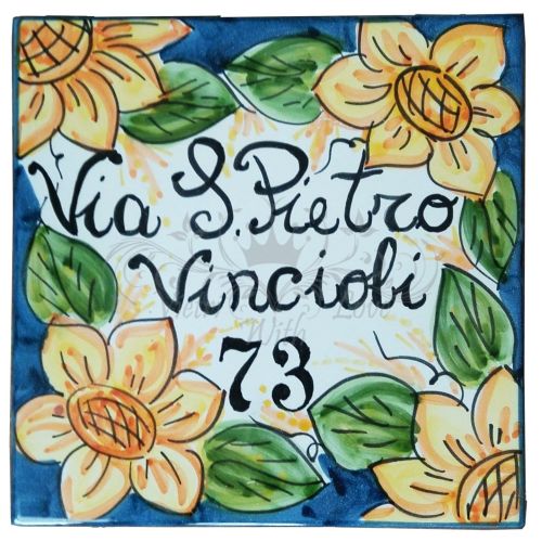 Customizable square plaque. Flowers line. Vietri ceramic. Hand-painted.