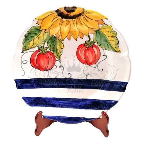 Plate. Stripes and Sunflowers design. Vietri ceramic.... 2
