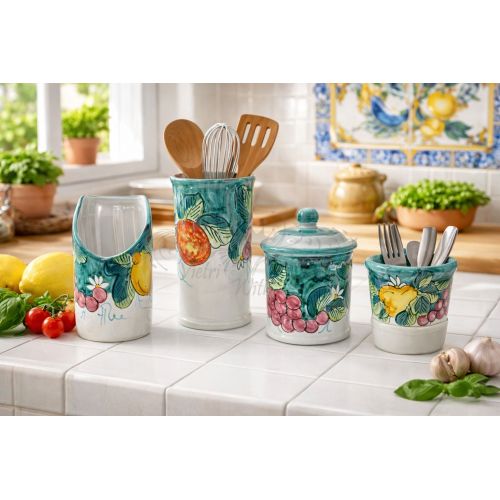 Set accessori cucina. Linea Frutta e Limoni. Ceramica di...