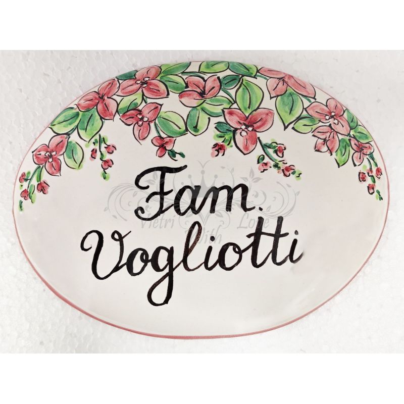 Customizable oval plaque. Flowers line. Vietri...