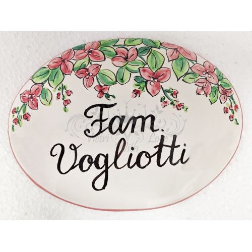 Customizable oval plaque. Flowers line. Vietri ceramic. Hand-painted.