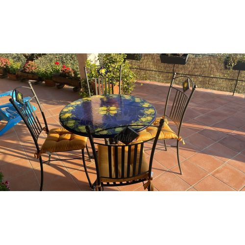 Table. Ceramicized lava stone table. Lemons on Blue. Hand-painted. Vietri ceramic.