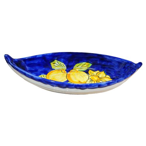 Assiette en forme de bateau. ligne fleurs et citrons. Céramique de Vietri peinte à la main.