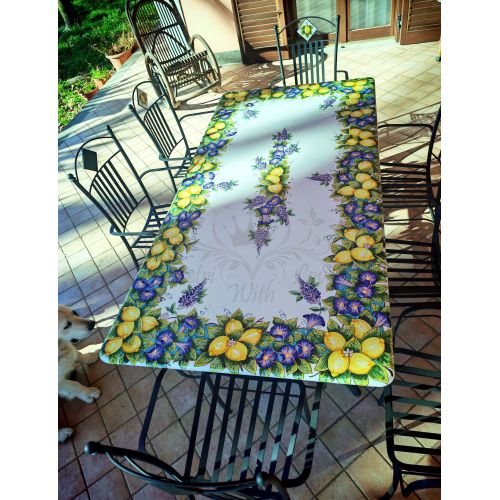 Table. Ceramicized lava stone table. Lemons, Bellflowers... 2