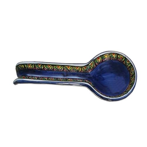 Cucharón de apoyo ROMA línea geométrica Fondo azul. Cerámica Vietri pintada a mano