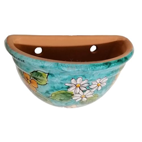 Wall planter. Plant holder. Flower line. Vietri ceramic. Hand-painted.