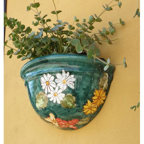 Wall planter. Plant holder. Flower line. Vietri ceramic. Hand-painted.