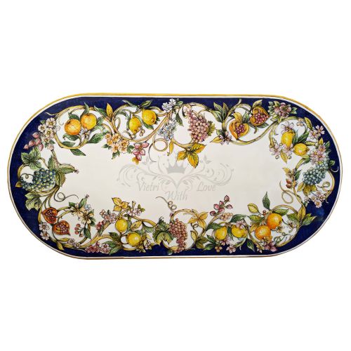 Table en pierre de lave émaillée. Citrons et fruits....