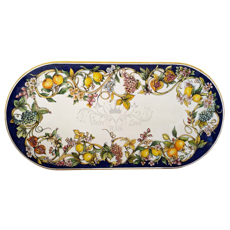 Table en pierre de lave émaillée. Citrons et...