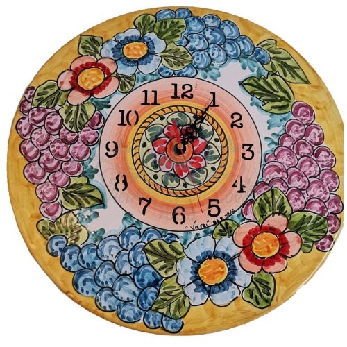 Wanduhr. Früchte-Linie. Vietri-Keramik. Handbemalt.