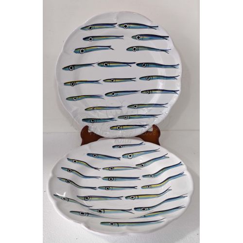 Plate. Sardines Line. White Base. Vietri Ceramic....
