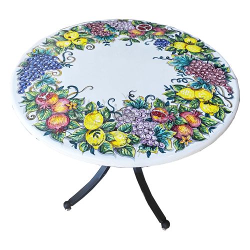 Keramisierter Lavasteintisch. 80Cm. Zitronen und Früchte. Vietri-Keramik. Handbemalt.
