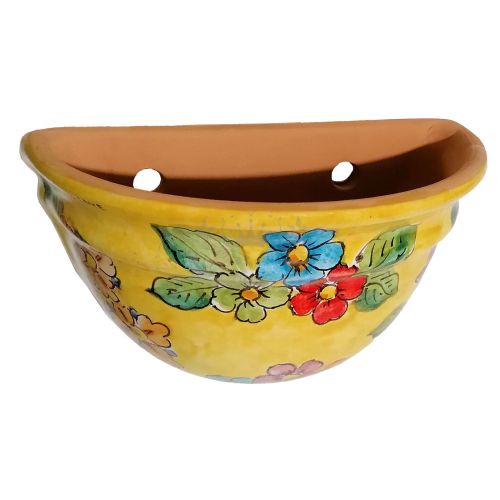 Wall planter. Plant holder. Flower line. Vietri ceramic. Hand-painted.