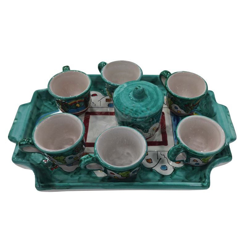 Tray with 6 cups and sugar bowl. Little Houses...