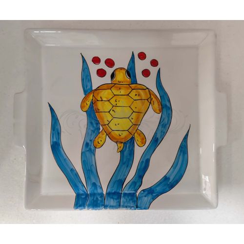 Tray with 12 cups. Sea line. Vietri ceramic. Hand-painted.
