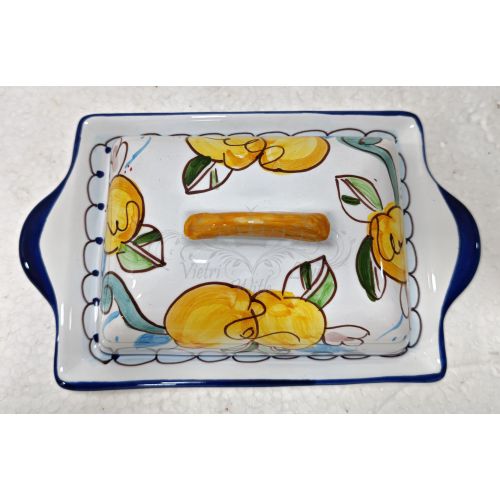 Plateau à Beurre/Fromages. Ligne Citrons. Céramique de Vietri. Peint à la main.