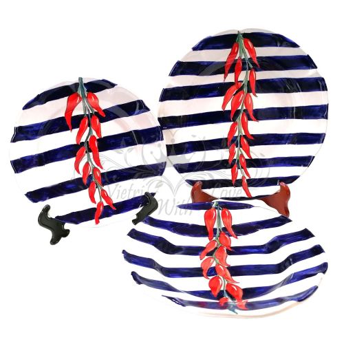 Plate. Stripes Line. Chili Pepper Decor. Vietri Ceramics. Available as soup, dinner, dessert plates or chargers.