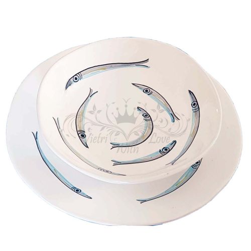 Plate. Sardine Collection. Irregular Shape. Vietri Ceramic. Available flat, deep, dessert or charger plate.
