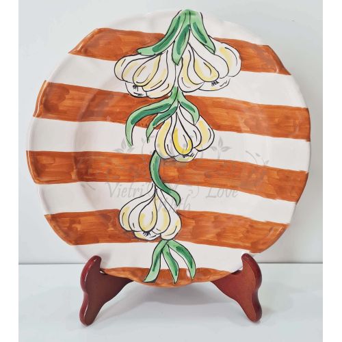 Plate. Stripes Collection. Garlic Design. Vietri Ceramic. Available flat, deep, dessert or charger plates.