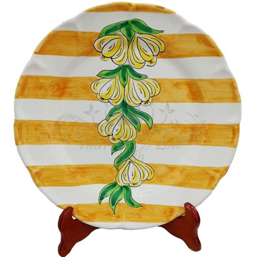 Teller. Kollektion Streifen. Knoblauch-Dekor. Vietri-Keramik. Erhältlich als flacher, tiefer, Dessert- oder Platzteller.