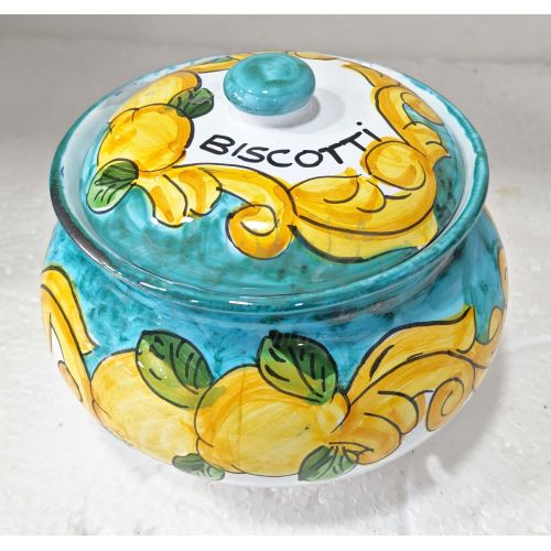 Boîte à Biscuits. Collection Baroque et Citrons. Céramique de Vietri Peinte à la Main.