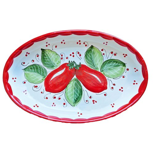 Oval Bowl-Shaped Serving Platter. Vegetable Garden Collection. Tomato Design. Hand-Painted Vietri Ceramics.