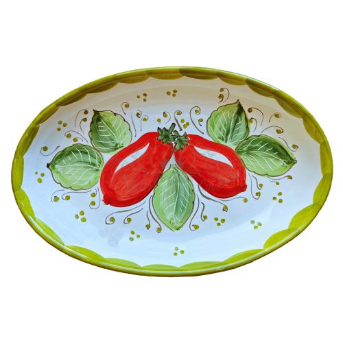 Plat de Service Ovale en Forme de Coupe. Collection Potager. Décor Tomate. Céramique de Vietri Peinte à la Main.