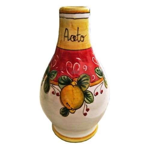 Aceitera y vinagrera con asa. Línea Limones. Cerámica de Vietri. Pintada a mano.