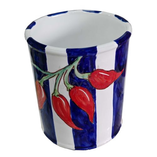 Customizable Jar. Stripes with Chili Pepper. Vietri Ceramic. Hand-Painted.