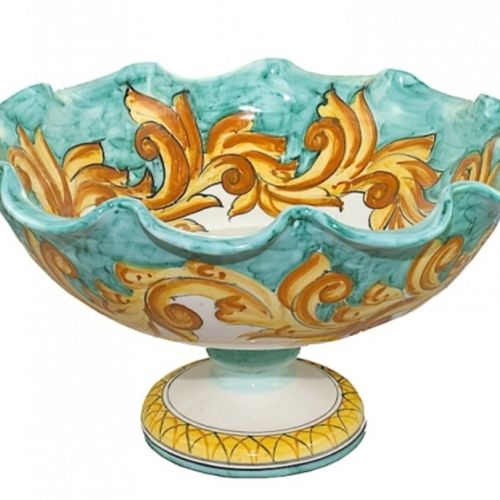 Centrotavola Smerlata/ Alzata. Linea Barocco. Ceramica vietrese. Dipinta a Mano