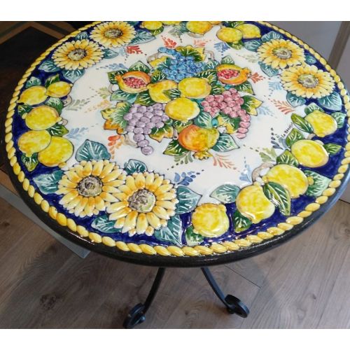 Table. Ceramic-coated lava stone table. Sunflowers and... 2