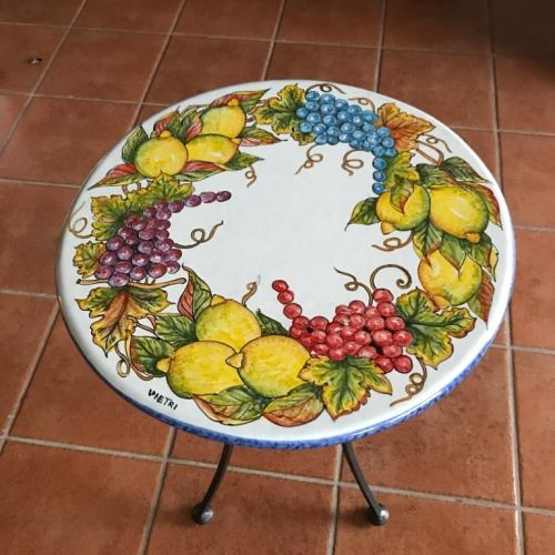 Table. Ceramic-coated lava stone table. Grapes and Citrus. Hand-painted. Vietri ceramic.