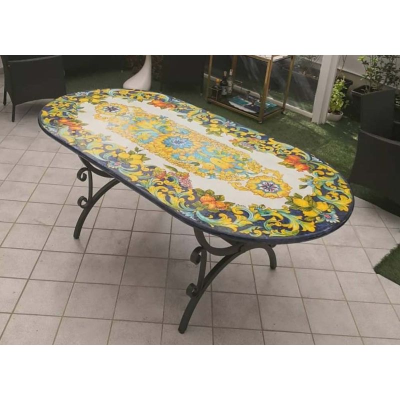 Table. Ceramic-coated lava stone table....