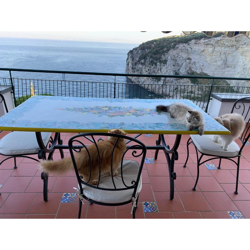 Table. Ceramic-coated lava stone table....