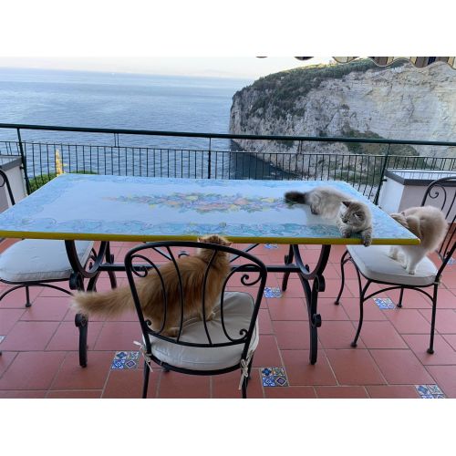 Table. Ceramic-coated lava stone table. Hand-painted Massalubrense. Vietri ceramic.