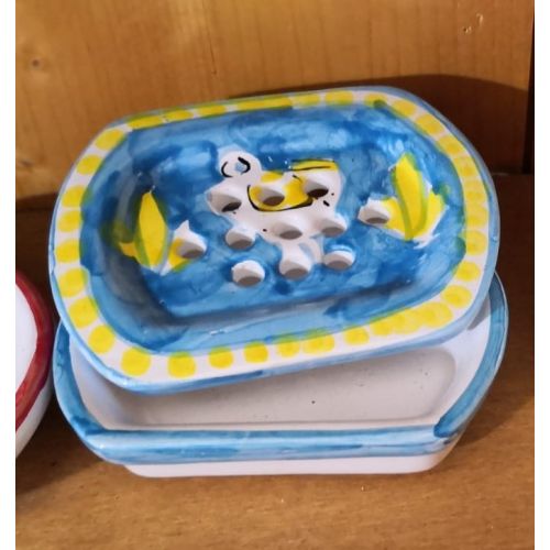 Porta sapone da appoggio fondo celeste. Ceramica di...