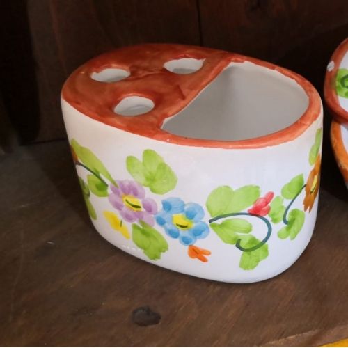 Toothbrush Holder. “Flowers” line. Vietri Ceramic. Hand-Painted.