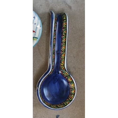 Spoon rest ROMA geometric line blue. handpainted Vietri... 2