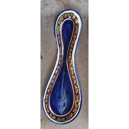 Spoon rest geometric line blue. handpainted Vietri ceramic