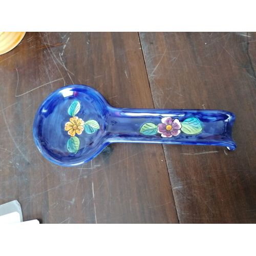 Spoon rest ROMA blue flower line. handpainted Vietri ceramic