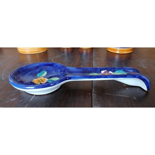 Spoon rest ROMA blue flower line. handpainted Vietri ceramic 2